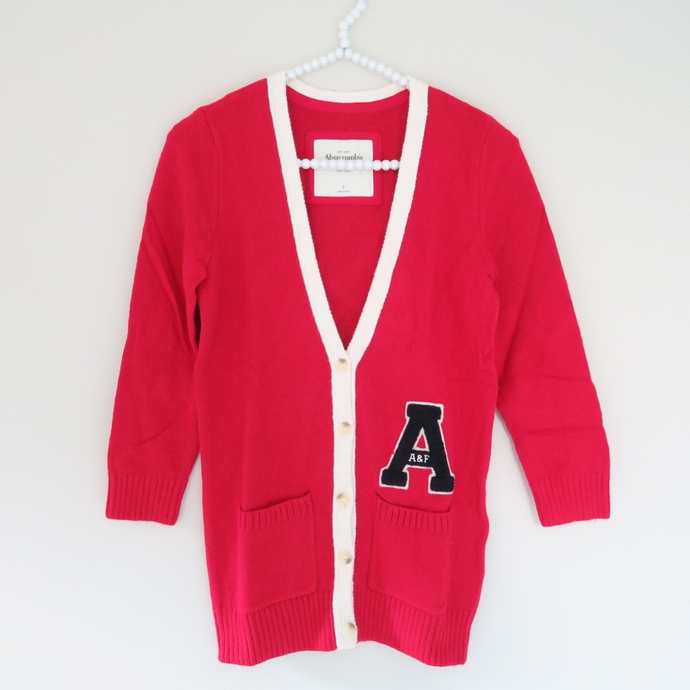 🆕 Abercrombie & Fitch Charlie Red V Neck Cardigan